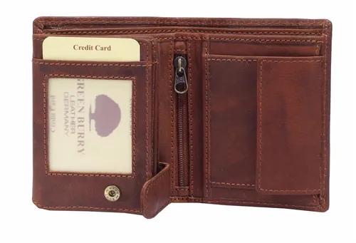 Greenburry Cognac Oily Tumbled KombiBörse aus echtem Leder - Hochwertiger Geldbeutel im Vintage-Stil, handgefertigt aus echtem Leder, ideal für Herren. Praktische Fächer für Karten und Bargeld, perfekt als Geschenk oder für den täglichen Gebrauch.