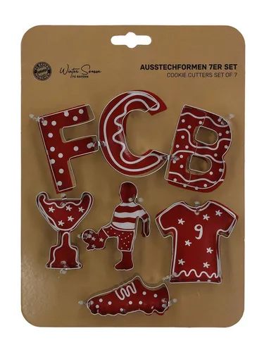 FC Bayern München Frühstücksbrett mit 7-teiligem Ausstechformen-Set - Edelstahl Ausstechformen für kreative Fußball-Motive, ideal für das Weihnachtsfrühstück und Fans des FC Bayern München.