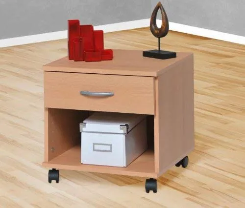 Möbeldesign Team 2000 Rollcontainer Bürocontainer Schubcontainer Nachtschrank Buche -5 - Praktischer Rollcontainer mit 1 Schublade und offenem Fach für Ordnung im Büro. Mit robusten Kunststoffrollen und modernen Griffen in Silber. Kompakt und funktional für jeden Arbeitsplatz.