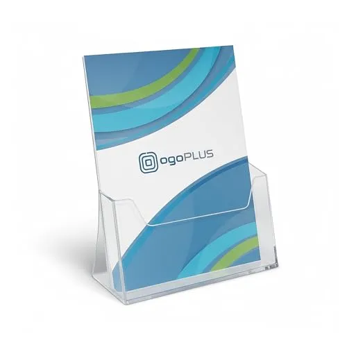 ogoPLUS 10 Stück Prospektständer DIN A5 Hochformat / Prospekthalter Flyer-Ständer Werbung Aufsteller Tisch-Prospektständer / Prospektbox / Werbung, glasklar