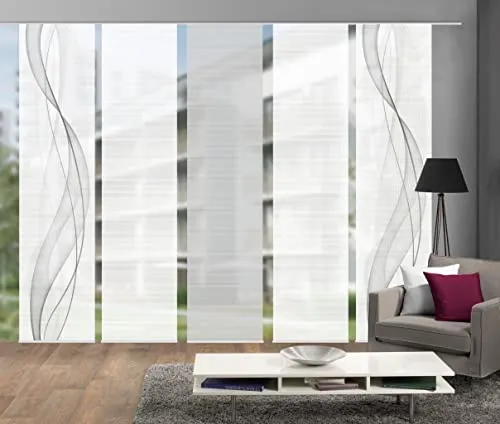 VISION S 95633-0307 | 5er-Set Schiebegardine Heights in Grau - Schiebevorhänge in Bambus-Optik, halb-transparent und ideal für Fensterbreiten von 240-300 cm. Inkl. Zubehör für einfache Montage und Pflegeleicht bei 30°C.