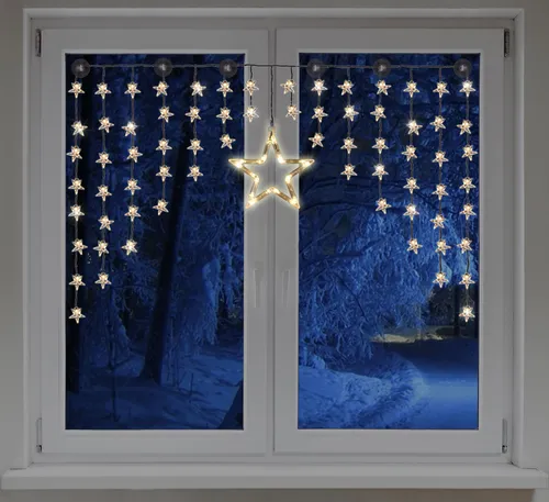 Spetebo LED Sternenvorhang 140x95 cm - 90 LED warm weiß - Weihnachtsbeleuchtung mit 90 LEDs in warm weiß, ideal für stimmungsvolle Fensterdekoration. Einfach anzubringen mit Saugnäpfen und energieeffizient.