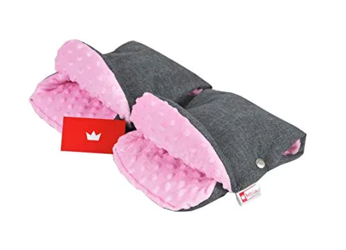 BABYLUX MUFF Handmuff PLÜSCH Handwärmer für Kinderwagen Buggy Handschuh 2 Stück (5. Grau + Minky Rosa)