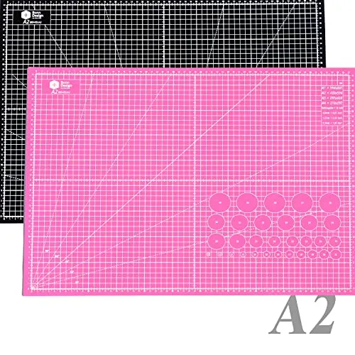 Premium Schneidematte A2 60x45cm 5-Lagig selbstheilend Schneideunterlage im A2-Format Rosa/Schwarz selbstheilende Cutting Mat mit beidseitigen Rastern und Markierungen in cm Nähen Basteln Modellbau