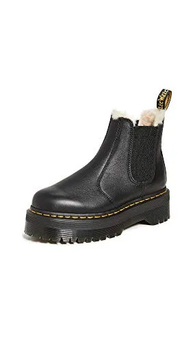 Dr. Martens Herren 2976 Quad Fl Boots, Schwarz Silber, 38 EU - Wanderschuhe mit robustem Chelsea-Stil, aus hochwertigem Pisa-Leder und weichem Kunstfell gefüttert, für optimalen Tragekomfort und Stil bei jedem Abenteuer.
