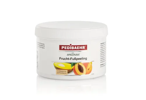 Pedibaehr Fußpflegecreme Frucht-Fußpeeling - Fußcreme mit fruchtigem Peeling, reinigt und pflegt die Haut intensiv, entfernt Hautschüppchen und sorgt für ein seidig weiches Hautgefühl.