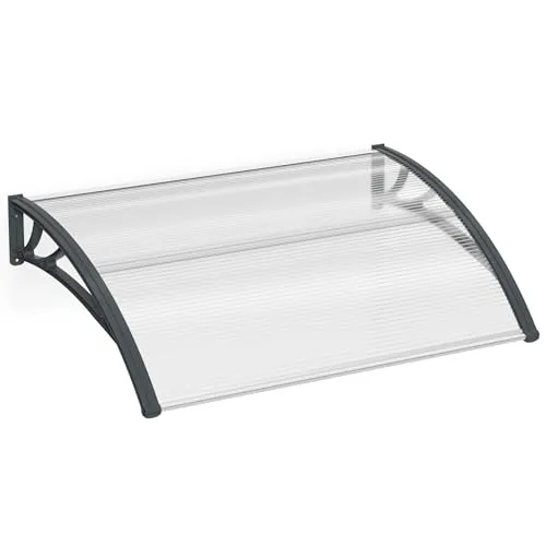 Aufun Vordach für Haustür 150 x 100 cm Haustürvordach Graue Klammer | Pultvordach aus 5 mm Dicke Transparentes Polycarbonat, PP Halterung, Türdach für draußen Pultbogenvordach Überdachung