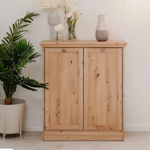 Homestyle4u Kommode Sideboard aus Eiche Braun - Türkommode im Landhausstil, mit 3 Fächern und höhenverstellbaren Einlegeböden für flexiblen Stauraum.
