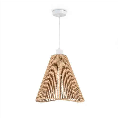 Paco Home LED Pendellampe Wohnzimmer Pendelleuchte Esszimmer Hängeleuchte Küche Lampenschirm Papier Deko Boho Style E27, Farbe:Weiß, Leuchtenart/Farbe:Typ 3