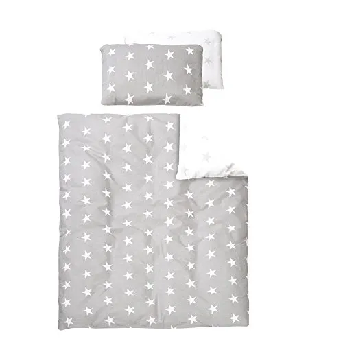 roba Kinderbettwäsche 100 x 135 cm Little Stars - Bettwäsche Set für Mädchen & Jungen - Decken & Kissenbezug aus Baumwolle für Babys & Kinder - Stern Motiv - Grau / Weiß