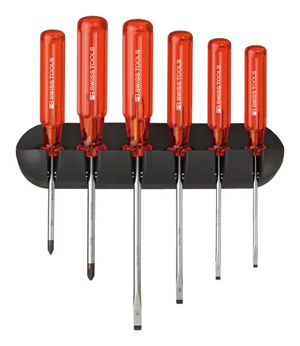 PB Swiss Tools Schraubendreher-Satz 6-teilig Schlitz PH im Wandhalter Classic - PB 244 - Schraubendreher-Sätze, hochwertiger 6-teilig Set mit praktischem Wandhalter für eine ordentliche Aufbewahrung und schnellen Zugriff.