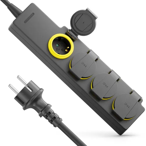 deleyCON 4 Fach Outdoor Steckdosenleiste mit 5m Kabel IP44 - Steckdosen & Zubehör, ideal für den Garten mit wetterfestem Design und 5m Kabel für flexible Nutzung im Freien.