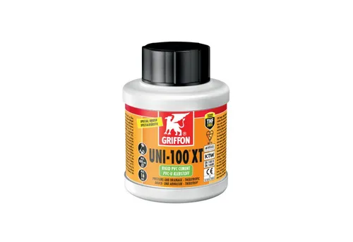 Griffon PVC-Kleber Uni-100 XT 250ml - Hochleistungs PVC-Kleber für dichte Verbindungen. Ideal für Rohre und Fittings aus PVC-U. Die THF-freie Rezeptur sorgt für eine einfache Anwendung und schnelle Haftung. Perfekt für Reparaturen und kleinere Projekte.
