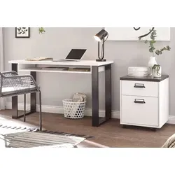 Furn.Design Schreibtisch Stove Set mit Rollcontainer - 2-teiliges Schreibtisch Set im modernen Landhausstil, inklusive Rollcontainer mit Soft-Close-Funktion. Ideal für Homeoffice, pflegeleicht und nachhaltig durch FSC®-zertifizierten Holzwerkstoff.