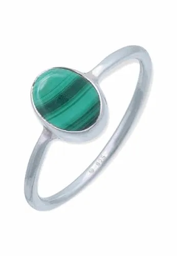 mantraroma Damen Ring 925 Silber Malachit Edelstein grün schlicht modern