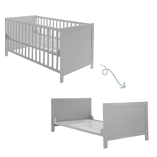 roba Kombi Kinderbett 70 x 140 - Gitterbett höhenverstellbar - Betten: 3-fach höhenverstellbar und umbaubar zum Juniorbett, gefertigt aus schadstoffgeprüftem Holz in taupe, für eine sichere und langlebige Nutzung bis zum 7. Lebensjahr.