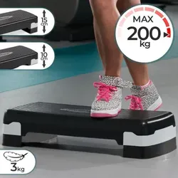 Physionics Stepper Aerobic Steppbrett - 3 Stufen (10/15/20cm) - Stepper mit Anti-Rutsch Gummibezug, ideal für effektives Training bis 200 kg Benutzergewicht.