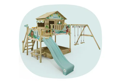 Wickey Spielturm Disney’s Quest – Klettergerüst mit Disney-Motiven, 10 Jahre Garantie* - Kreatives Klettergerüst für Kinder ab 3 Jahren mit Wellenrutsche, Schaukel und Spielhaus. Robuste Holzkonstruktion für stundenlangen Spielspaß im Freien.