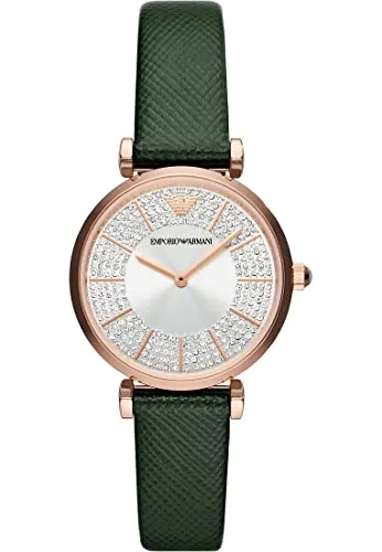 Emporio Armani Uhr für Damen , Zweizeiger Uhrwerk, 32MM Rose Gold Edelstahlgehäuse mit einem Lederarmband, AR11517