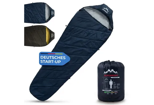 Alpenwert Mumienschlafsack Ultraleicht & kompakt, wasserabweisend, atmungsaktiv Camping & Outdoor, Sommerschlafsack, 2 Wege Reißverschluss, wattiert