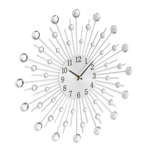 Glitzernde Wanduhr Silber - Elegante Küchenuhr mit Arabischen Ziffern - Stilvolle, batteriebetriebene Wanduhr aus Eisen mit glitzerndem Design. Perfekt für Wohnzimmer und Küche. Maße: 50 cm Durchmesser, 4,5 cm tief. 1 Jahr Herstellergarantie.