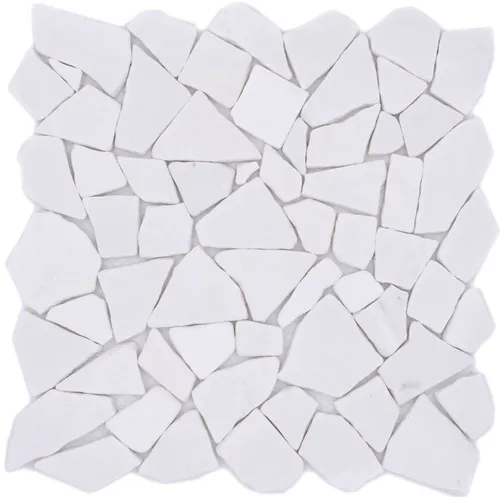 Mosaik Bruch Marmor Naturstein Polygonal weiß Wandverblender Fliesenspiegel Wandfliese Küchenfliese - MOS44-0102
