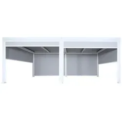 Alu Pergola MCW-L41 mit 6 Seitenwänden - 3x6m Lamellen-Pavillon in Weiß - Pavillons & Partyzelte mit drehbarem Lamellendach für individuellen Schatten, stabiler 8cm Metallrahmen und Wind- sowie Insektenschutz - ideal für gemütliche Stunden im Freien.