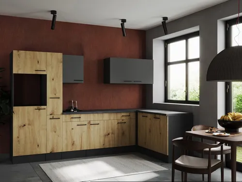 Respekta Eckküche Oliver – Grau Eiche Artisan - Moderne Eckküche Oliver in Grau und Eiche Artisan, mit 1 Schublade und flexiblem Aufbau. Ideal für platzsparende Küchenlösungen und stilvolle Gestaltung.