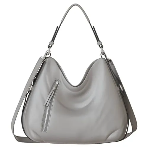 KMISSO Damen Shopper Umhängetasche aus veganem Leder 30619 Grau - Elegante Damen Shopper-Handtasche aus weichem, veganem Kunstleder. Mit großzügigem Stauraum und praktischen Reißverschlussfächern ist sie der perfekte Begleiter für Büro und Freizeit. Flexibel tragbar – über der Schulter oder crossbody.