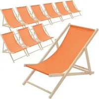 ECD Germany Gartenliege Holz Beachstuhl - Klappbare Sonnenliege 10er Set - Liegen: 10er Set klappbare Gartenliege aus hochwertigem Kiefernholz, wetterfestes Oxford-Gewebe, 3-fach verstellbar für maximalen Komfort, ideal für Strand, Garten oder Balkon.