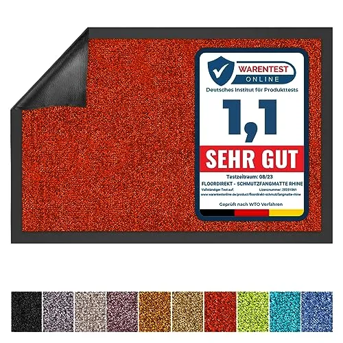 Floordirekt Schmutzfangmatte Rhine - waschbare & leistungsstarke Fußmatte - Sauberlaufmatte mit Rutschfester Rückseite - Türmatte für den Eingangsbereich (Rot, 90 cm x 600 cm)