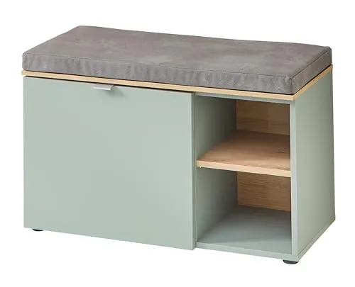 möbelando Schuhbank >Bari< in Schilfgrün matt, MDF, Spannplatte - 78x50x38cm (BxHxT)