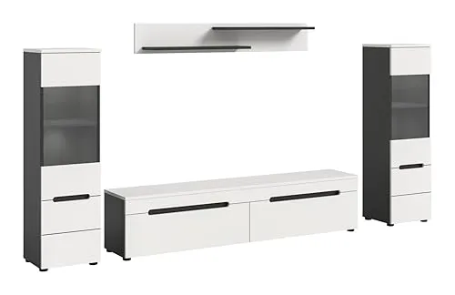 xonox Wohnzimmer Canu 5-tlg. Wohnkombination - Moderne Wohnwand mit 8 Regalfächern und 4 Türen, inklusive stilvoller Beleuchtung für eine perfekte Atmosphäre im Wohnzimmer.
