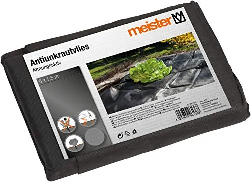 Meister Unkrautvlies 5 x 1,5 m - 30 g/m² - PP - schwarz - Verhindert Unkrautwachstum - Speichert Bodenwärme & Feuchtigkeit - Unterstützt den Reifeprozess / Mulchvlies / Unkrautbekämpfung / 9961360