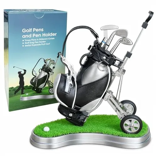 10L0L Golf-Stifthalter mit 3 Stück Golfschläger-Stiften Geschenkset Golf-Renn-Souvenirs einzigartige Geschenke für Golfer-Fans, Kollegen – Silber + Schwarz