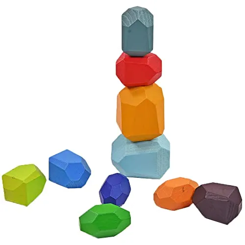 Kögler 13200 - Bunte Stapelsteine aus Holz, in unterschiedlichen Größen und Formen, zum Balancieren und Spielen, geeignet für Kinder ab 3 Jahren