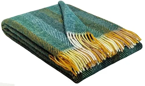 STTS International Wolldecke 100% Schurwolle 140 x 200 cm - Tagesdecke aus 100% Schurwolle, ideal für Gemütlichkeit und Wärme, in vielen Farben erhältlich. Perfekt für jedes Zuhause mit einem eleganten Fransenabschluss.