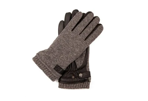 Hand Gewand by Weikert ELIAS - Sportliche Herren Lammlederhandschuhe mit gestricktem Handrücken und warmer Fleece Fütterung, Touchscreen Funktion, Lederhandschuhe Herren, Strick-Leder Mix