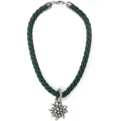 Allgäu Rebell Dirndlkette Marlene mit Edelweiß - Colliers in Bijouterie, fliederfarbene Kordelkette mit rustikalem Edelweißanhänger, ideal für ein traditionelles Wiesn-Outfit.