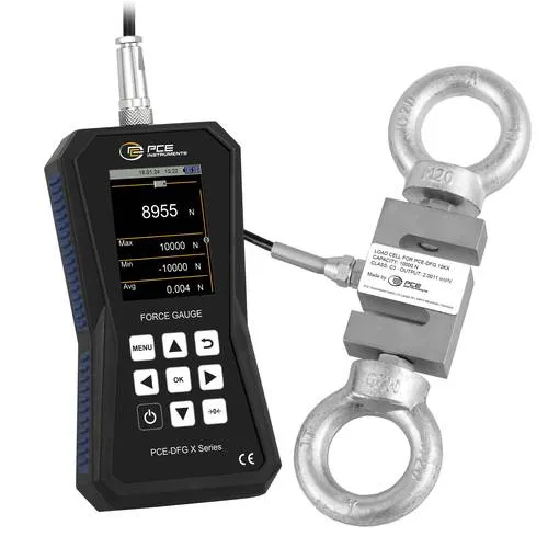 PCE Instruments Kraftmessgerät PCE-DFG 10K - Kraftmessgerät für präzise Zug- und Druckkraftmessungen bis 10kN, ideal für Prüflabore mit einer Genauigkeit von ±0,05% F.S. und praktischer Speicher Software.