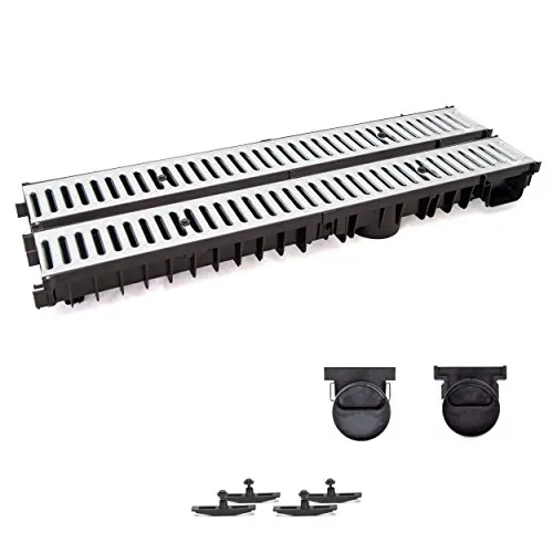 ZMMMAXPOL 2m Entwässerungsrinne mit Dichtung Tiefe: 100 mm. Belastungsklasse A15. Stahlrost verzink