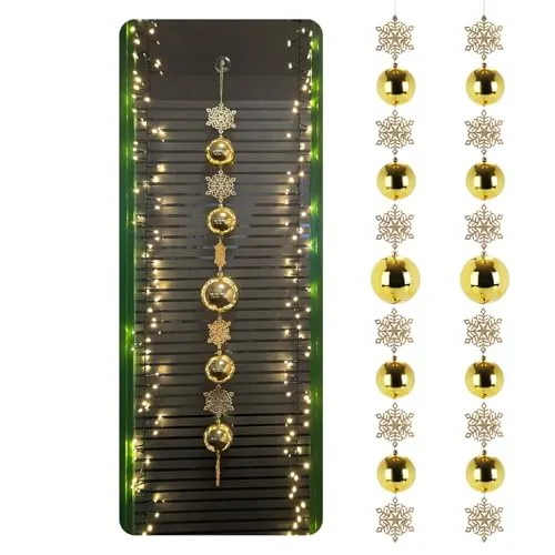 com-four® 2X Christbaumkugel-Girlande - Kugel-Deko-Strang mit Schneeflocken für Weihnachtsdekoration - Festliche Dekokette - weihnachtliche Tischdeko - Weihnachtskette (02 Stück - goldfarben)