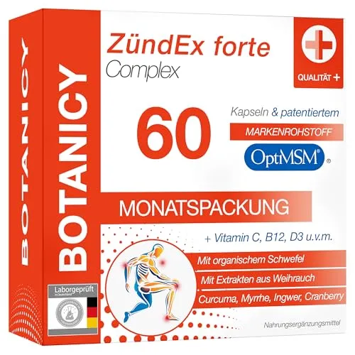 ZÜNDEX FORTE COMPLEX - 60 MSM Kapseln Hochdosiert - OptiMSM, Boswellia Serrata Weihrauch, Curcuma, Myrrhe, Ingwer, Cranberry, Vitamine, Spurenelemente