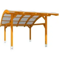 Skan Holz Carport Schwaben 434 x 630 cm Eiche - Robuster Carport aus Leimholz mit UV-beständigen Polycarbonatplatten, ideal für optimalen Witterungsschutz und sofortige Montage ohne Grundierung.