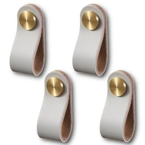 HOOZ 4 Stück PU Ledergriffe für Möbel, Schrankknöpfe mit Schrauben, Handgemachte Griff Möbelknöpfe, für Küchenschränke und Kleiderschrank (14cm x 2,5cm) (Grau)