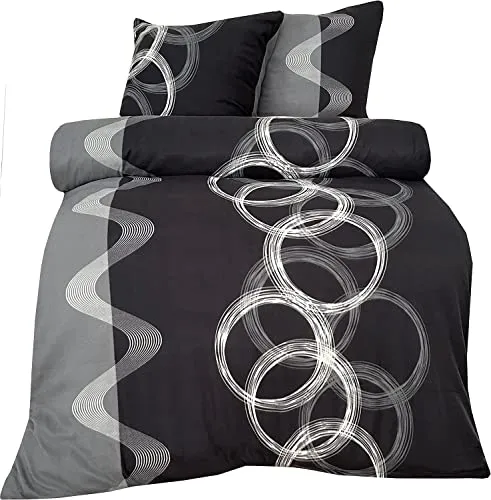Leonado Vicenti Winter Bettwäsche 220x240 cm Fleece Bettbezug Bettwaren Bezug Kingsize Garnitur Set Grau Schwarz 3 TLG.
