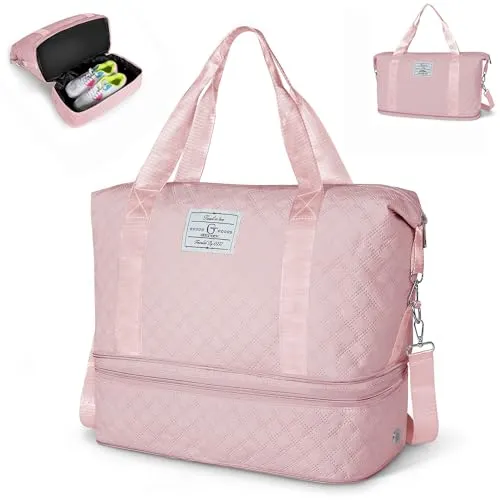 Geestock Weekender Reisetasche Damen, Travel Duffle Bag Reisetaschen mit Schuhfach, Sporttasche Gym Yoga Bag, Handgepäck Tasche für Sport Reise Flugzeug, Rosa