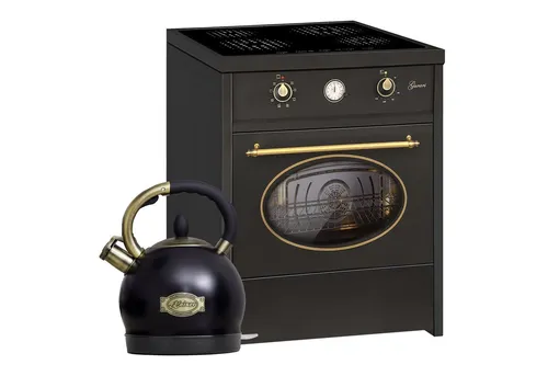 GURARI Induktions-Standherd GCH E 612 BL r+WK 2000 Em - 60 cm Retro Induktions-Standherd mit 4 Kochzonen und Booster, inklusive hochwertigem Wasserkocher - ideal für stilvolle Küchen.