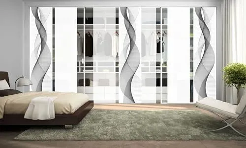 Home Fashion 97669 Schiebegardinen 'OPALIA' 7er-Set - Schiebevorhänge mit drei Motivgardinen und zwei Uni-Varianten, ideal für Fensterbreiten von 350-420 cm. Blickdicht und pflegeleicht, bringen sie stilvolle Eleganz in Ihr Zuhause.