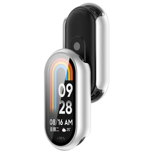 Schutzhülle mit Glas für Xiaomi Smart Band 10 Bizon Case Cover Etui Silbern
